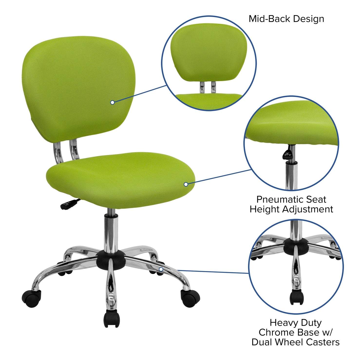 Apple GRN Mid-Back Task Chair H-2376-F-GN-GG