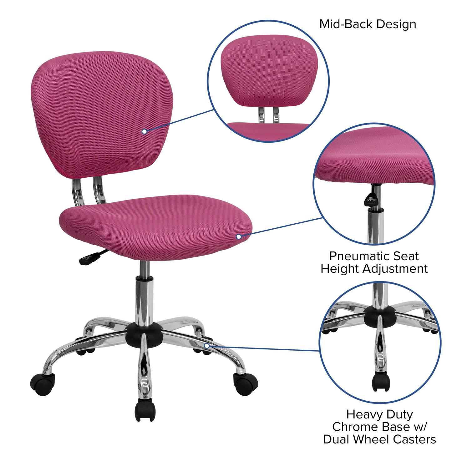 Pink Mid-Back Task Chair H-2376-F-PINK-GG