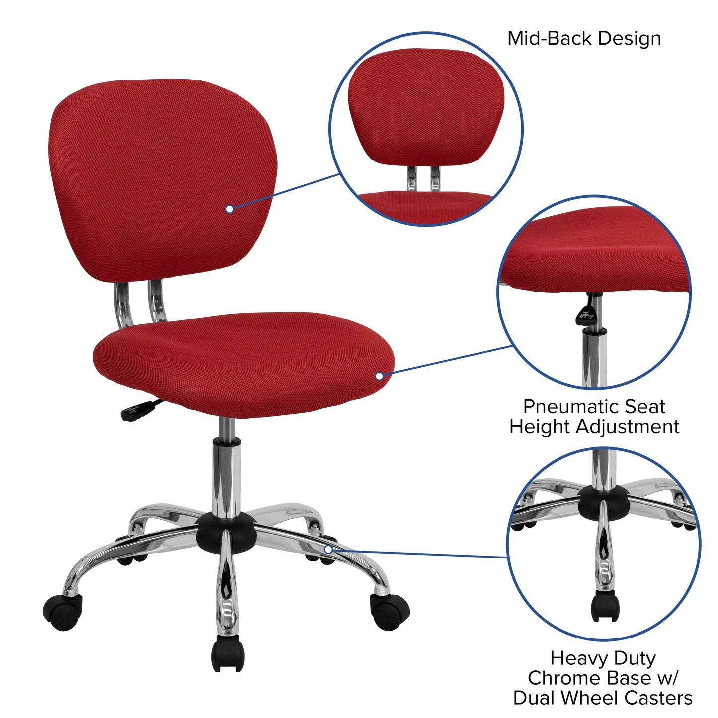 Red Mid-Back Task Chair H-2376-F-RED-GG