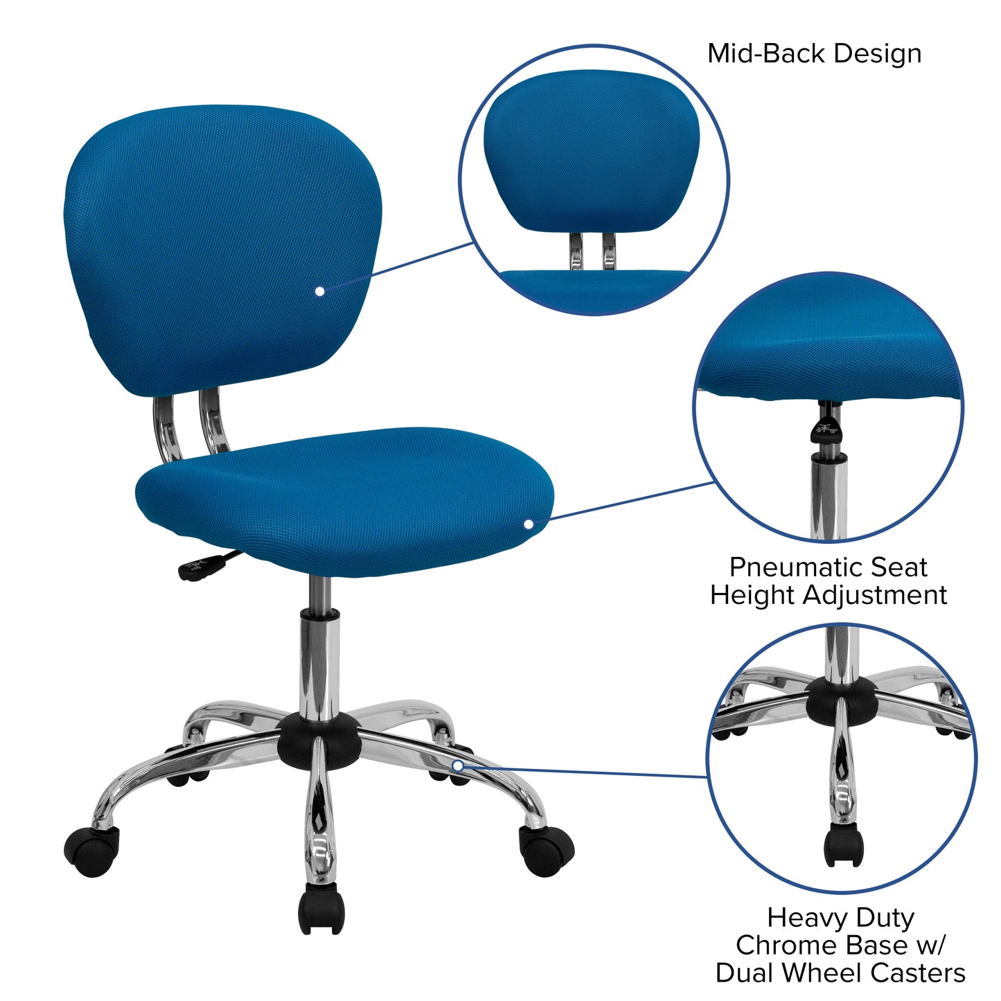 Turquoise Mid-Back Task Chair H-2376-F-TUR-GG