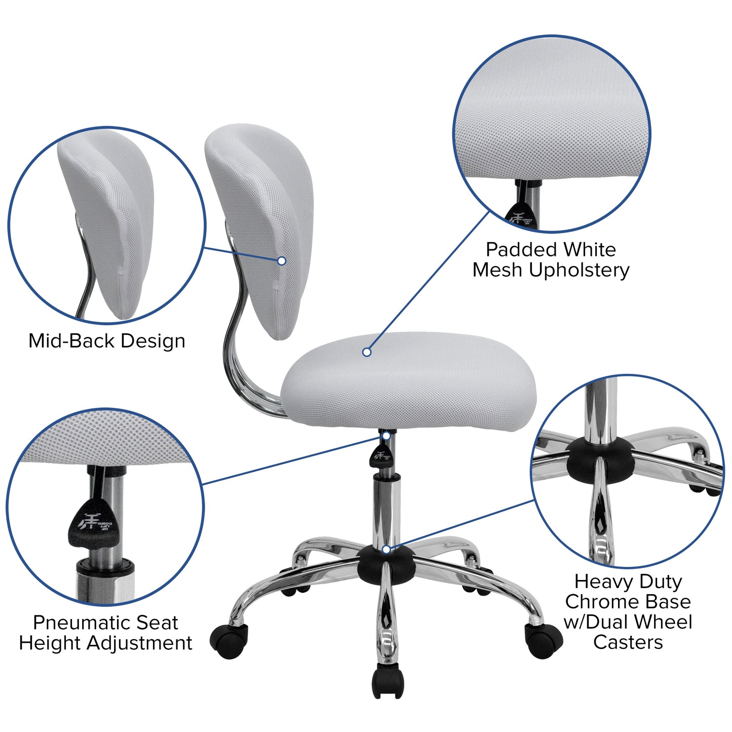 White Mid-Back Task Chair H-2376-F-WHT-GG