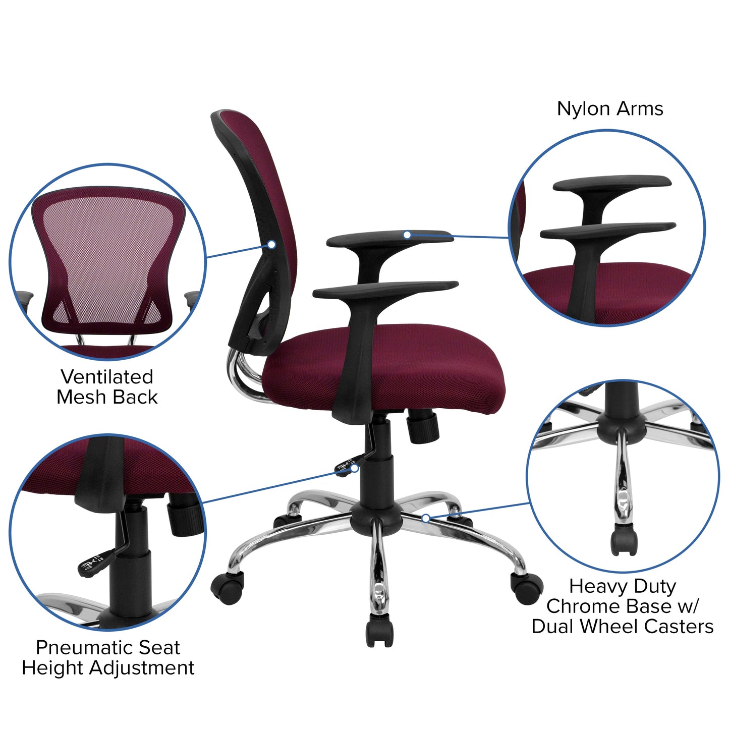 Burgundy Mid-Back Task Chair H-8369F-ALL-BY-GG