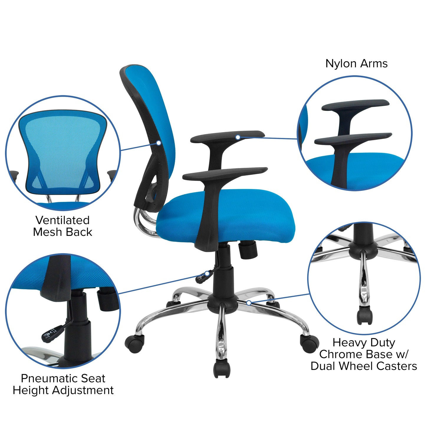 Blue Mid-Back Task Chair H-8369F-BL-GG