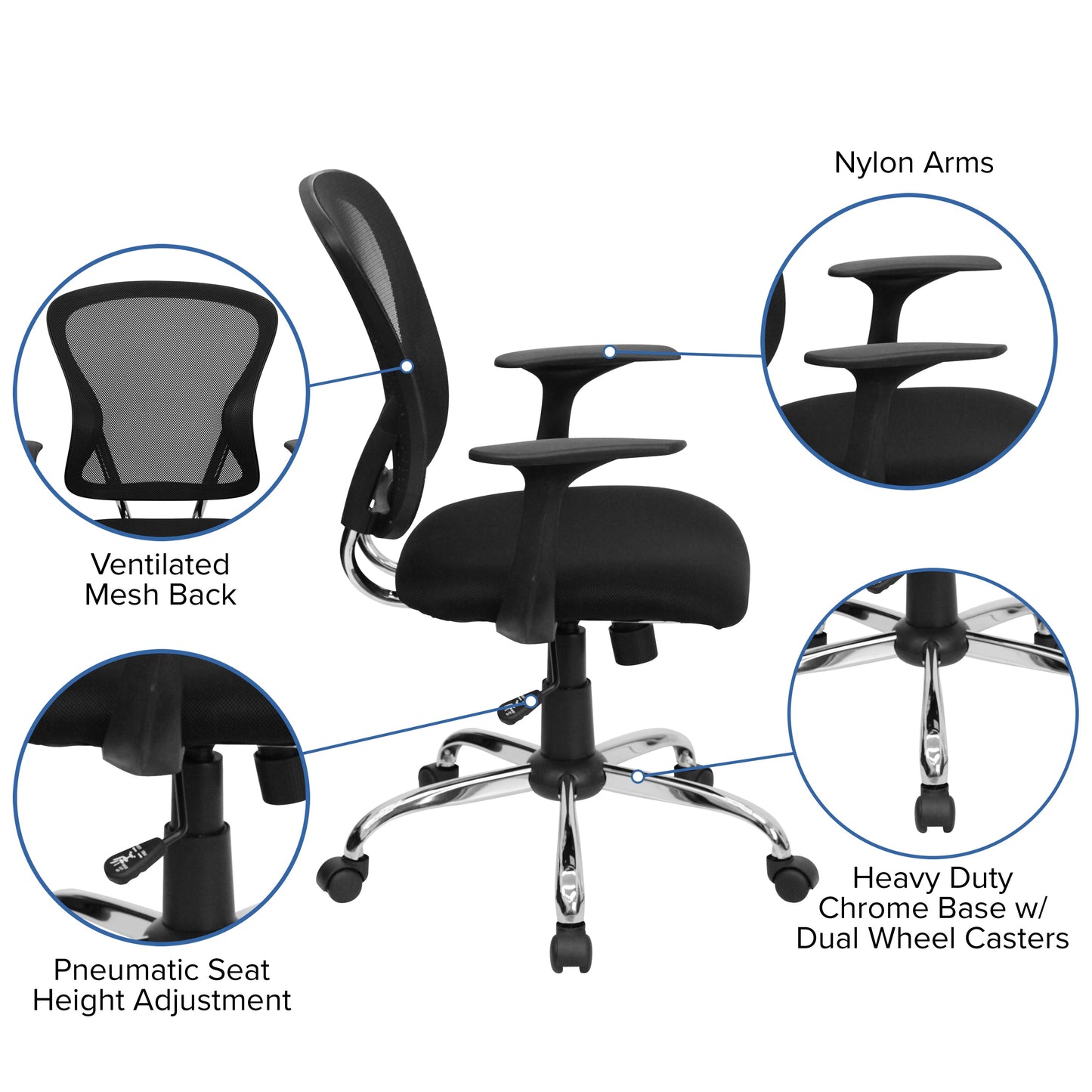 Black Mid-Back Task Chair H-8369F-BLK-GG