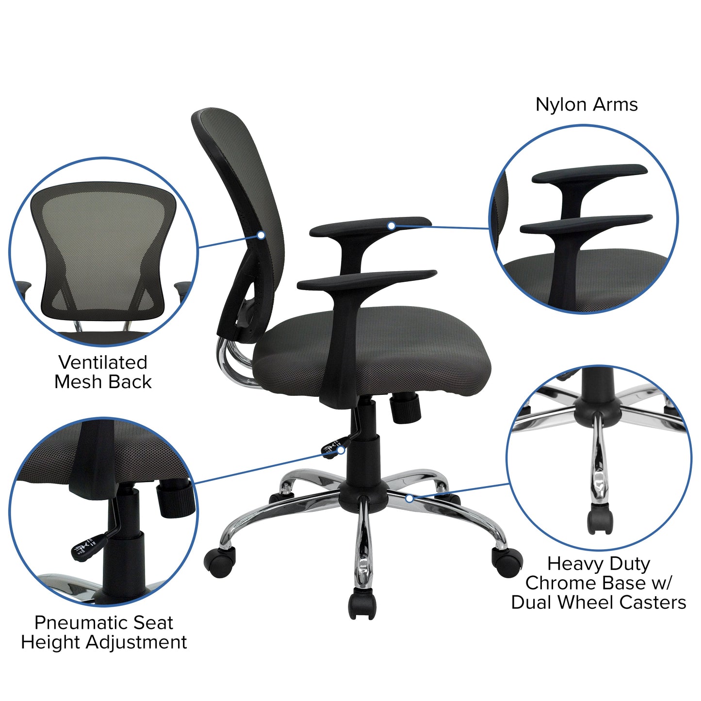 Dark Gray Mid-Back Task Chair H-8369F-DK-GY-GG