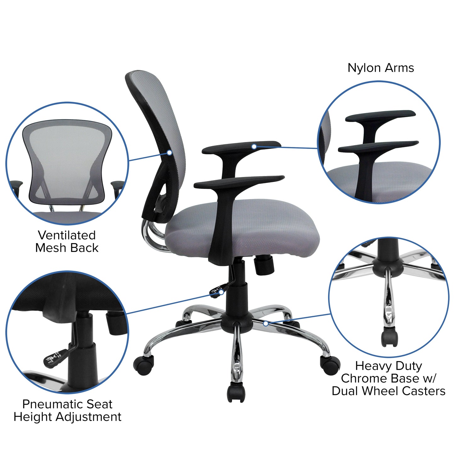 Gray Mid-Back Task Chair H-8369F-GY-GG