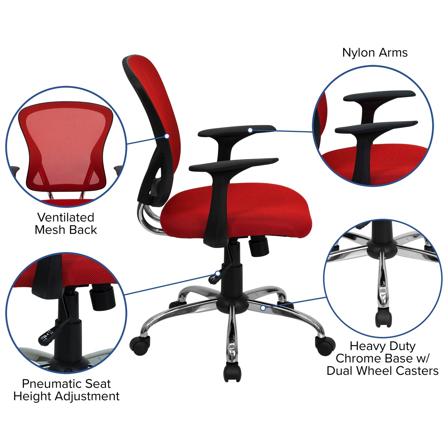 Red Mid-Back Task Chair H-8369F-RED-GG