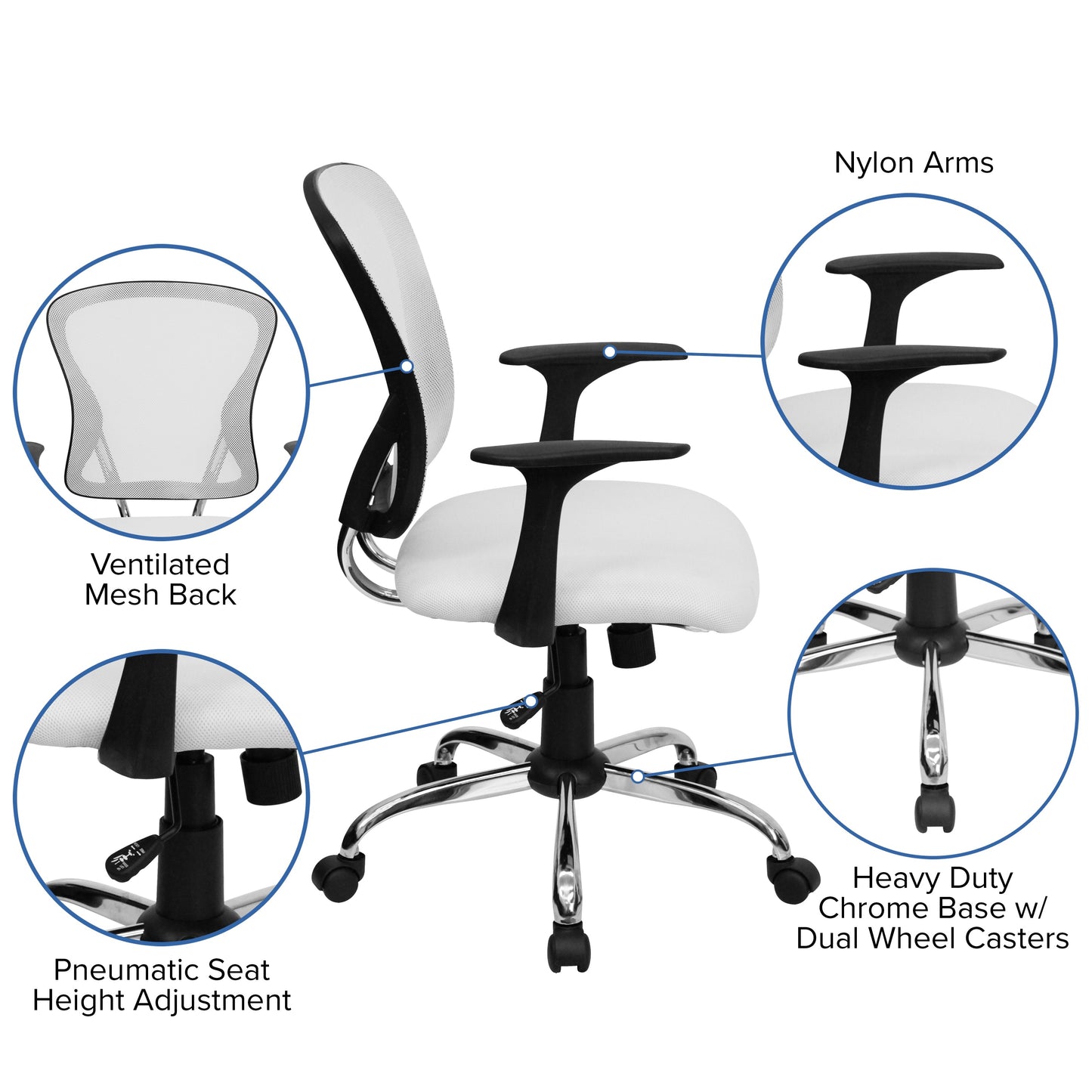 White Mid-Back Task Chair H-8369F-WHT-GG