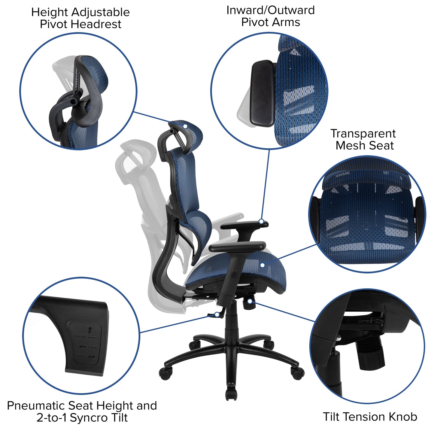 Blue Mesh Office Chair H-LC-1388F-1K-BL-GG