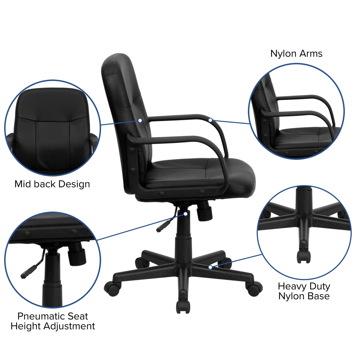 Black Mid-Back Vinyl Chair H8020-GG