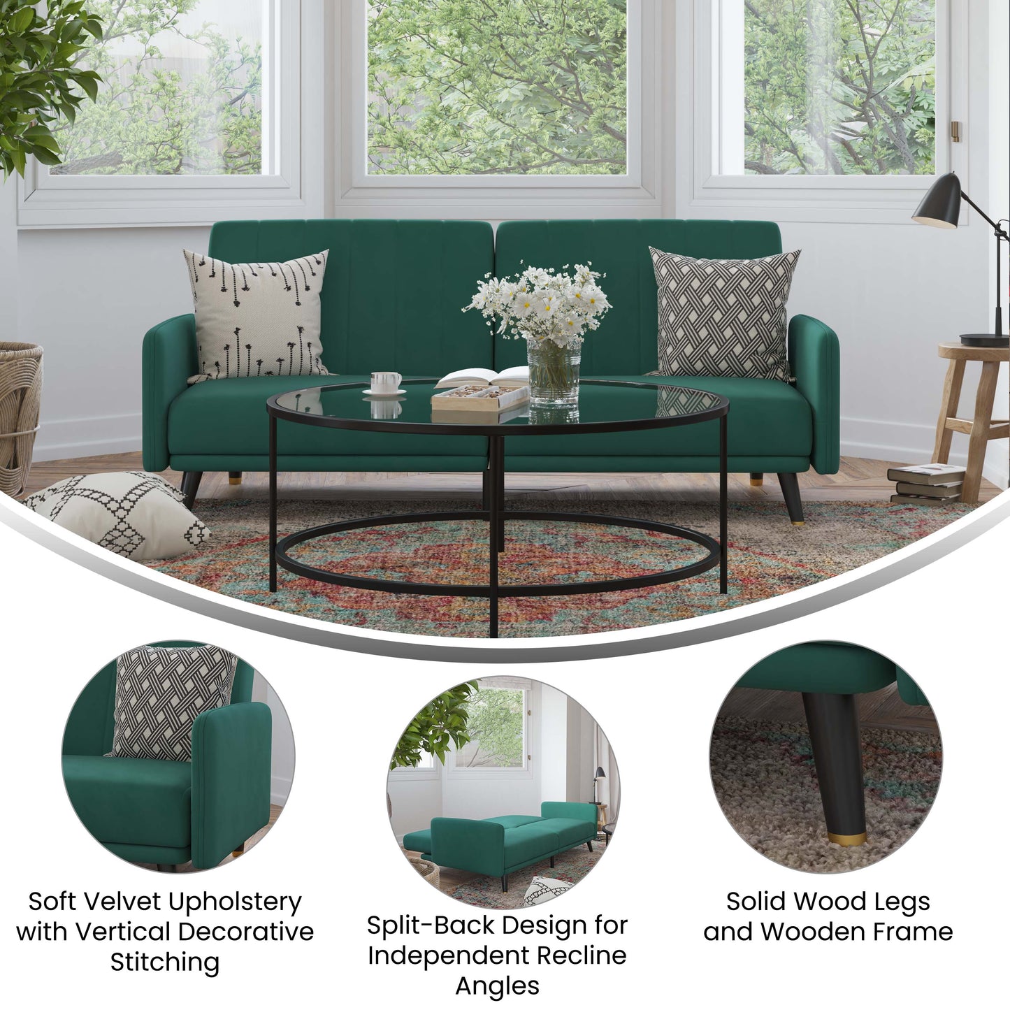 Emerald Velvet Futon Sofa HC-1044-GN-GG