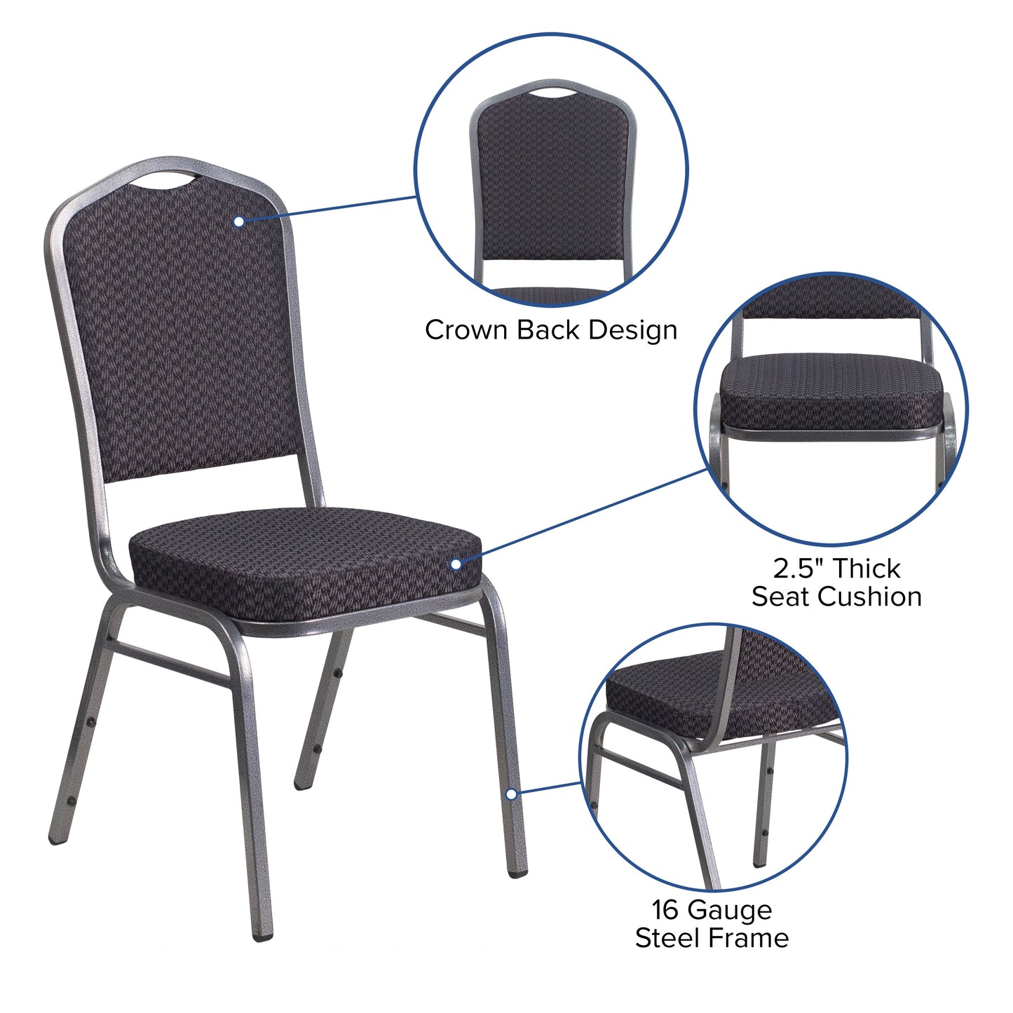 Black Fabric Banquet Chair HF-C01-SV-E26-BK-GG