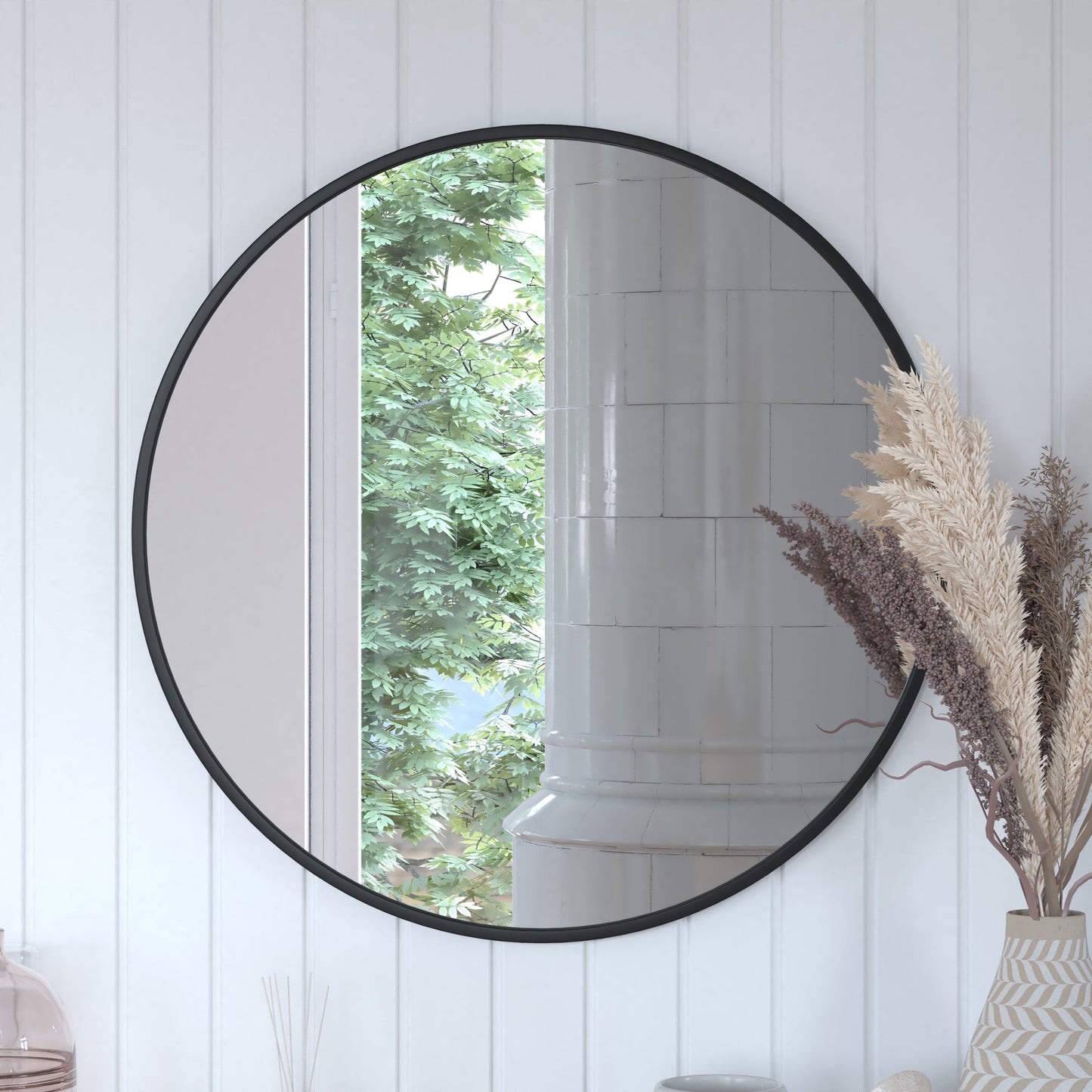 Black 30" Round Wall Mirror HFKHD-0GD-CRE8-812315-GG