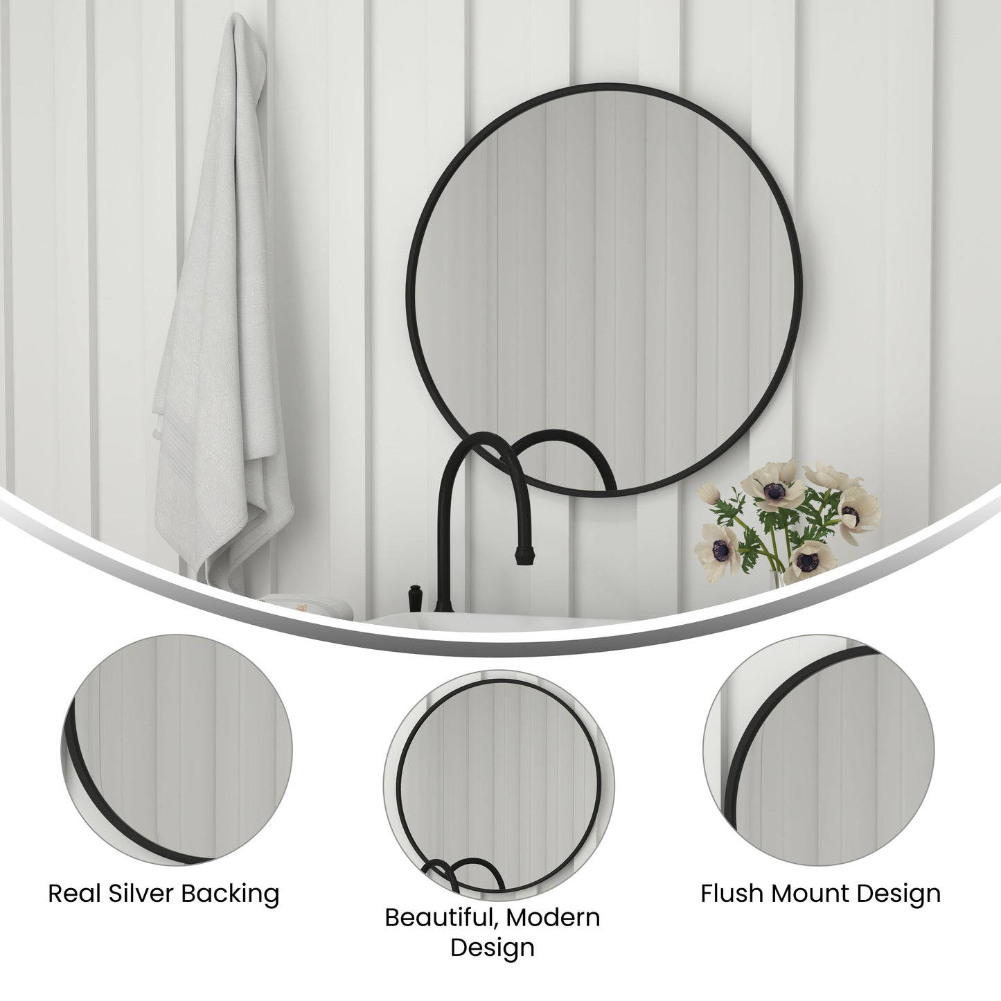 Black 30" Round Wall Mirror HFKHD-0GD-CRE8-812315-GG