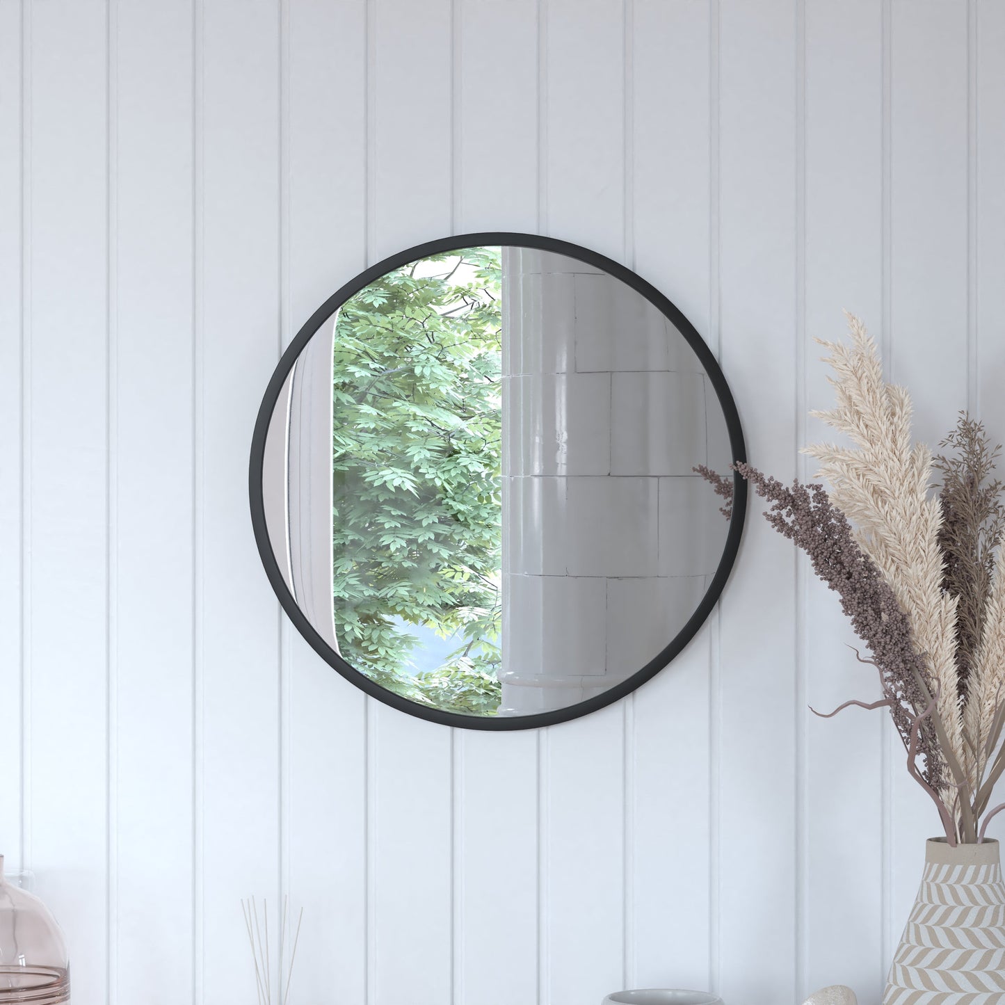 Black 20" Round Wall Mirror HFKHD-0GD-CRE8-981315-GG