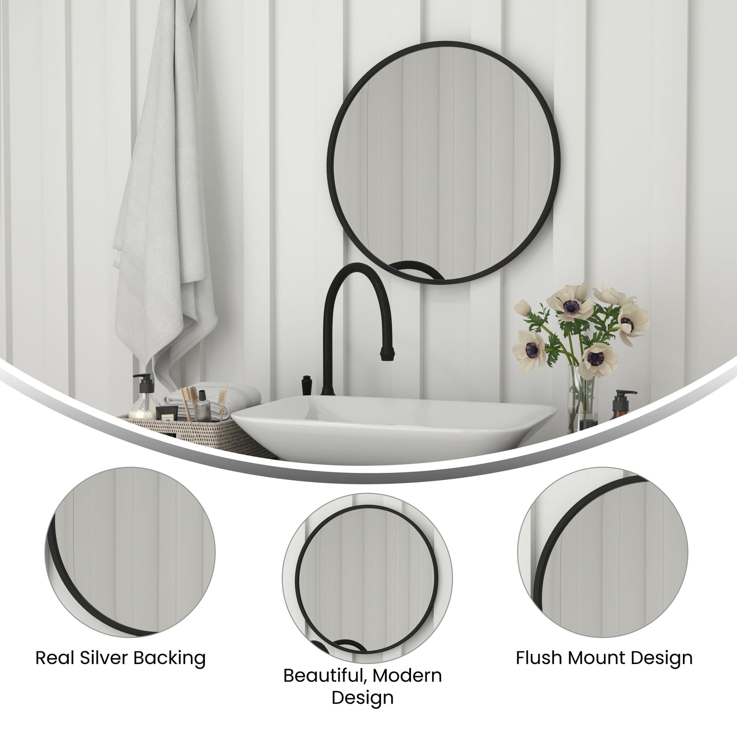 Black 24" Round Wall Mirror HFKHD-4GD-CRE8-712315-GG