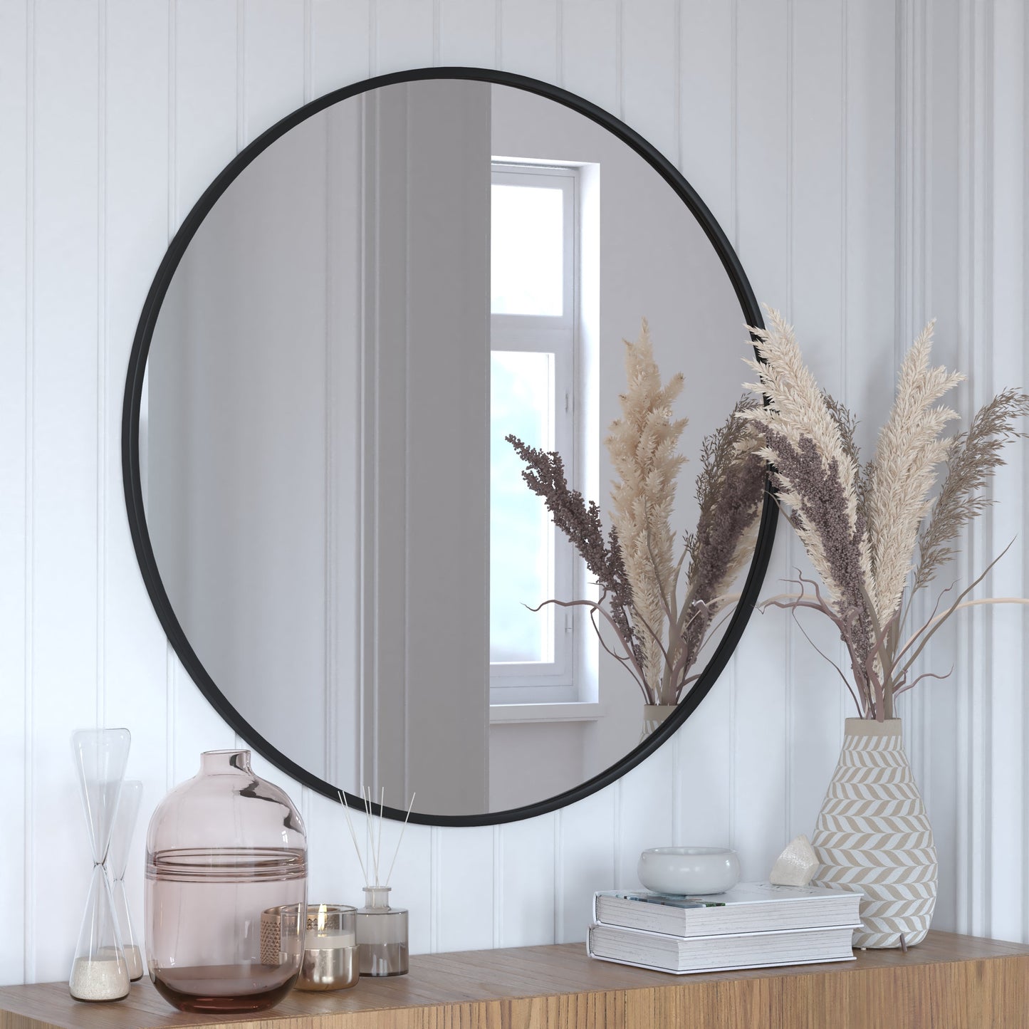 Black 36" Round Wall Mirror HFKHD-6GD-CRE8-091315-GG