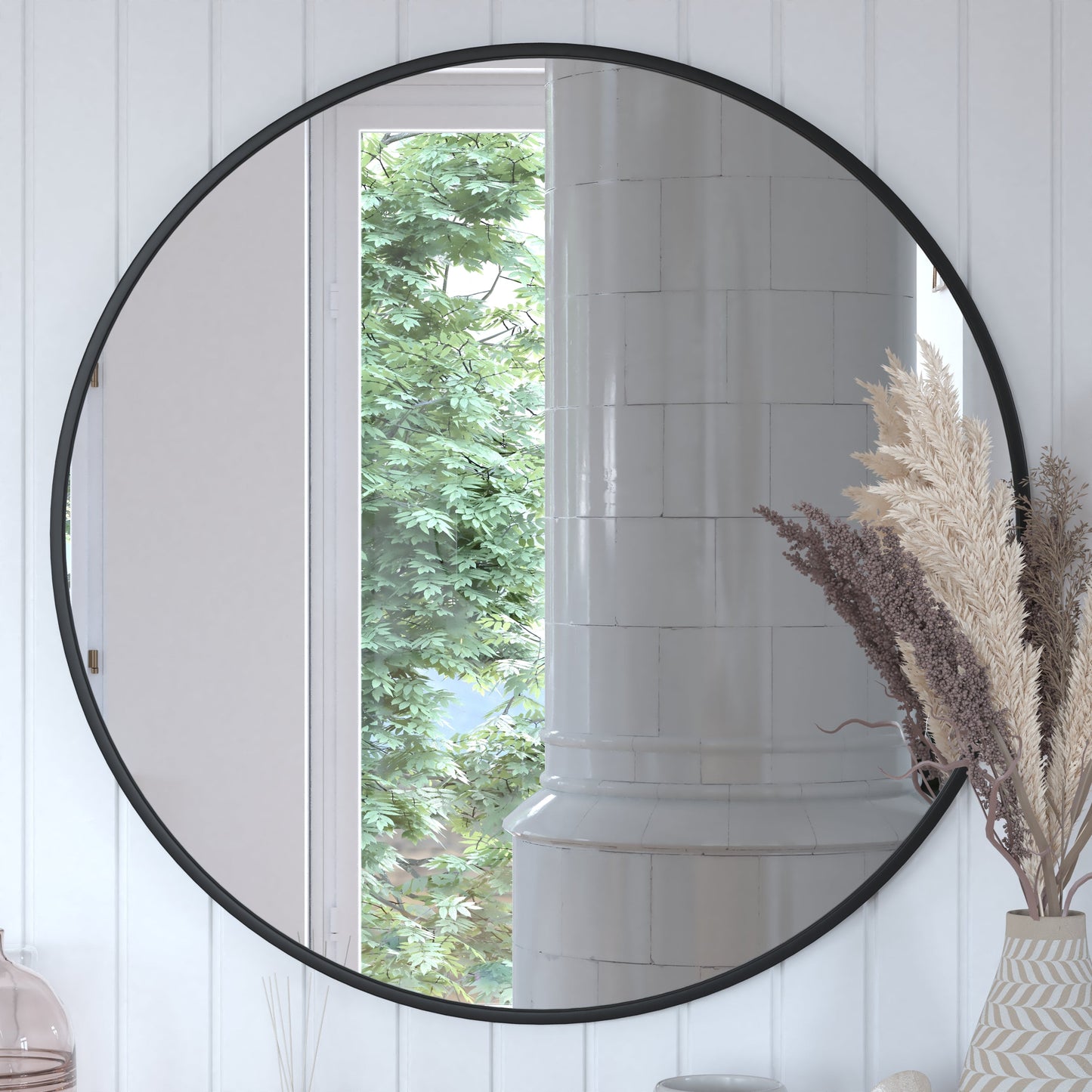 Black 36" Round Wall Mirror HFKHD-6GD-CRE8-091315-GG