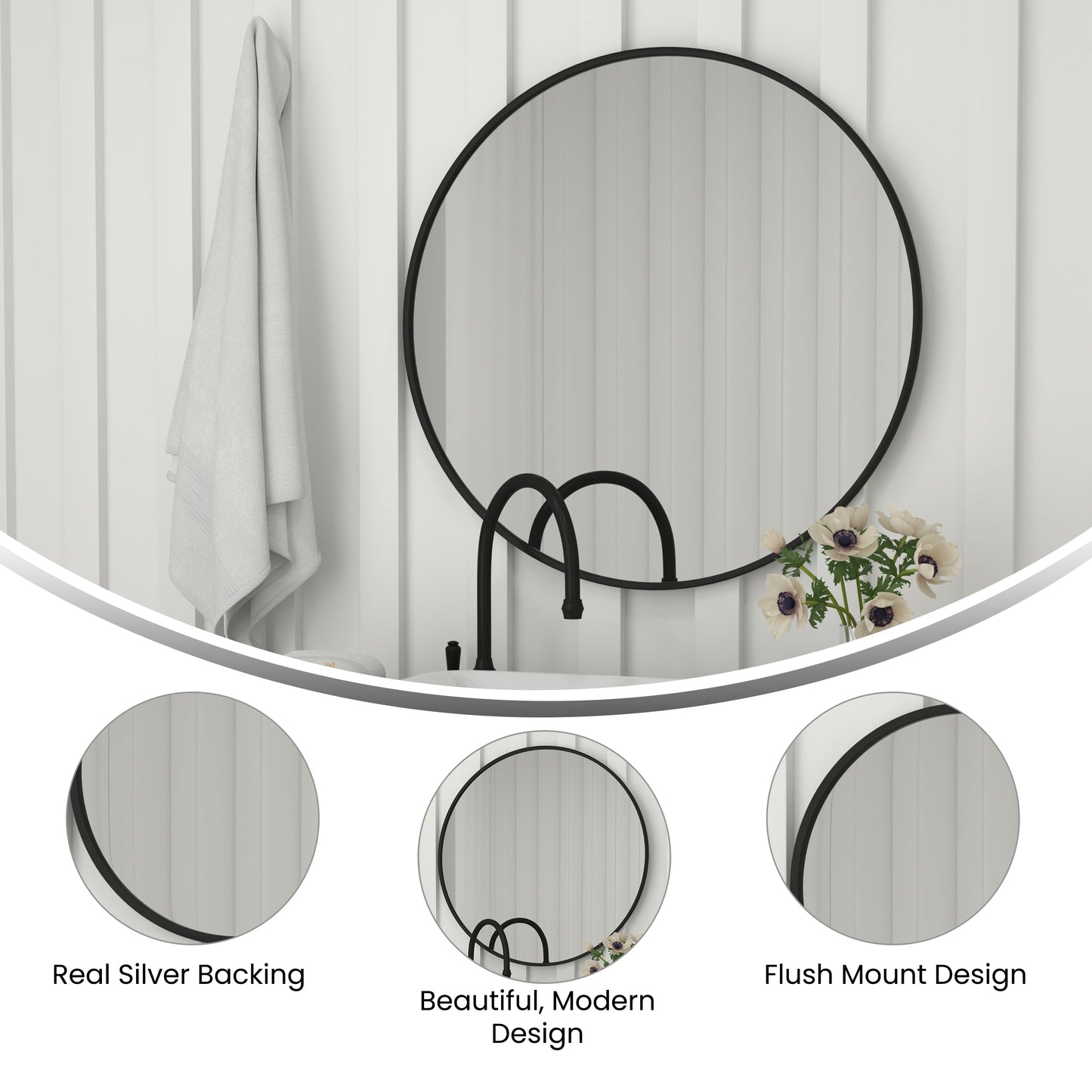 Black 36" Round Wall Mirror HFKHD-6GD-CRE8-091315-GG