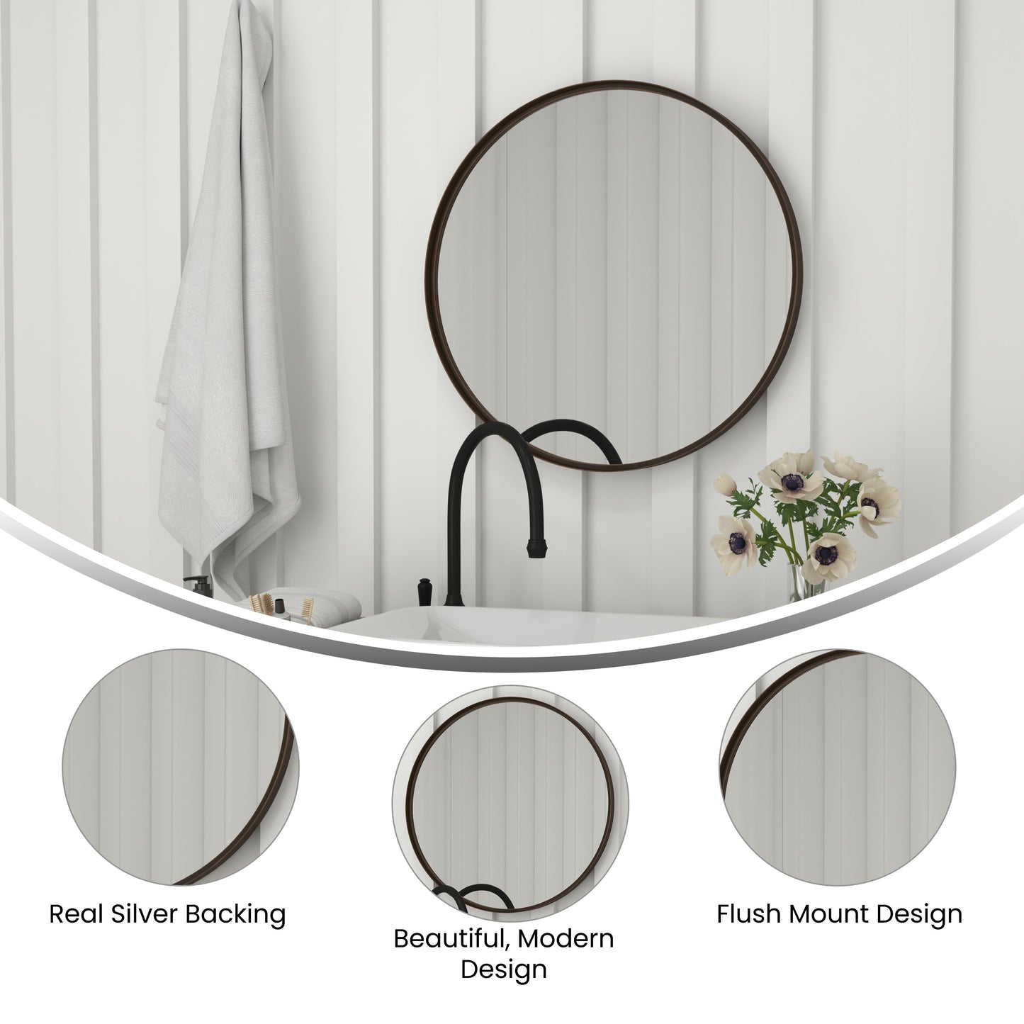 Bronze 27.5" Round Wall Mirror HFMHD-275-CRE8-512315-GG