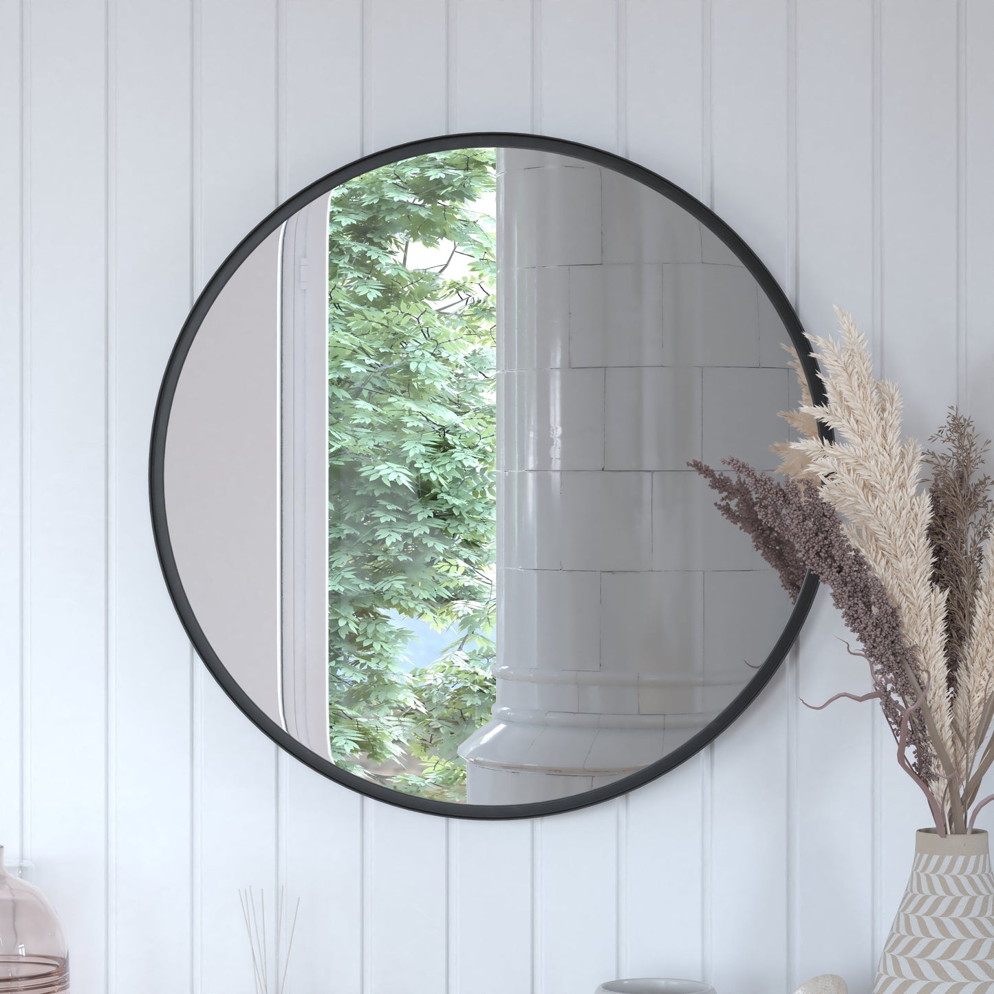 Black 27.5" Round Wall Mirror HFMHD-75G-CRE8-412315-GG