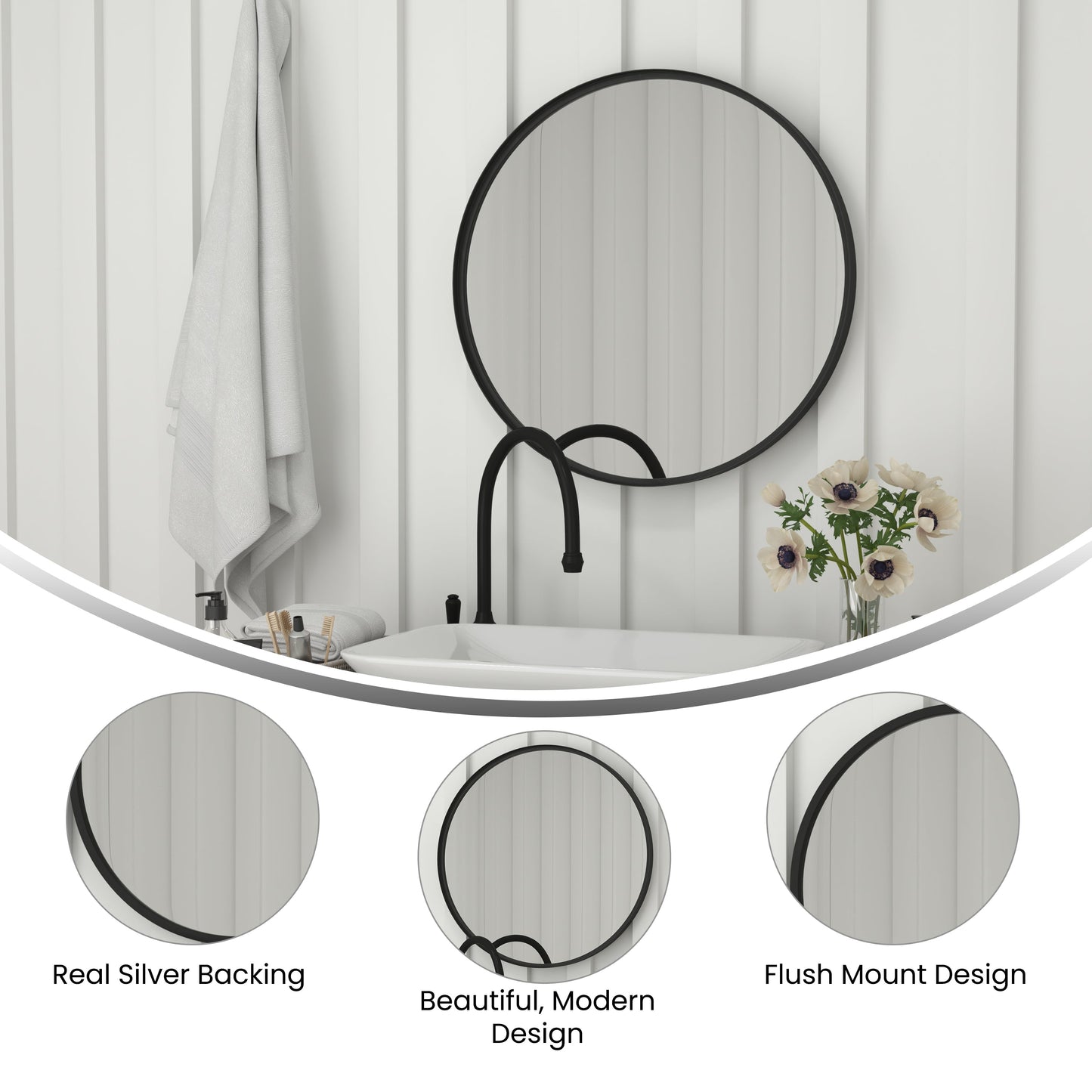 Black 27.5" Round Wall Mirror HFMHD-75G-CRE8-412315-GG