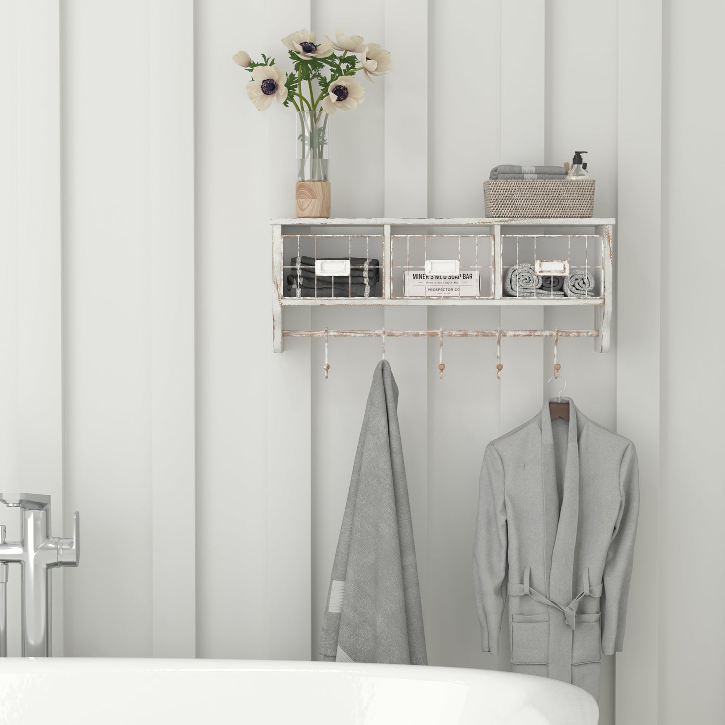 Whitewashed Wall Storage Rack HFMHD-GDI-CRE8-012315-GG