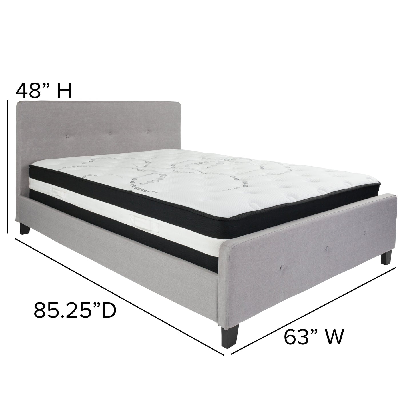 Queen Platform Bed Set-Gray HG-BM-27-GG