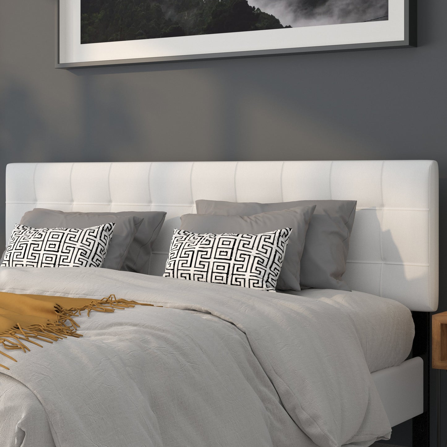 King Headboard-White Fabric HG-HB1704-K-W-GG