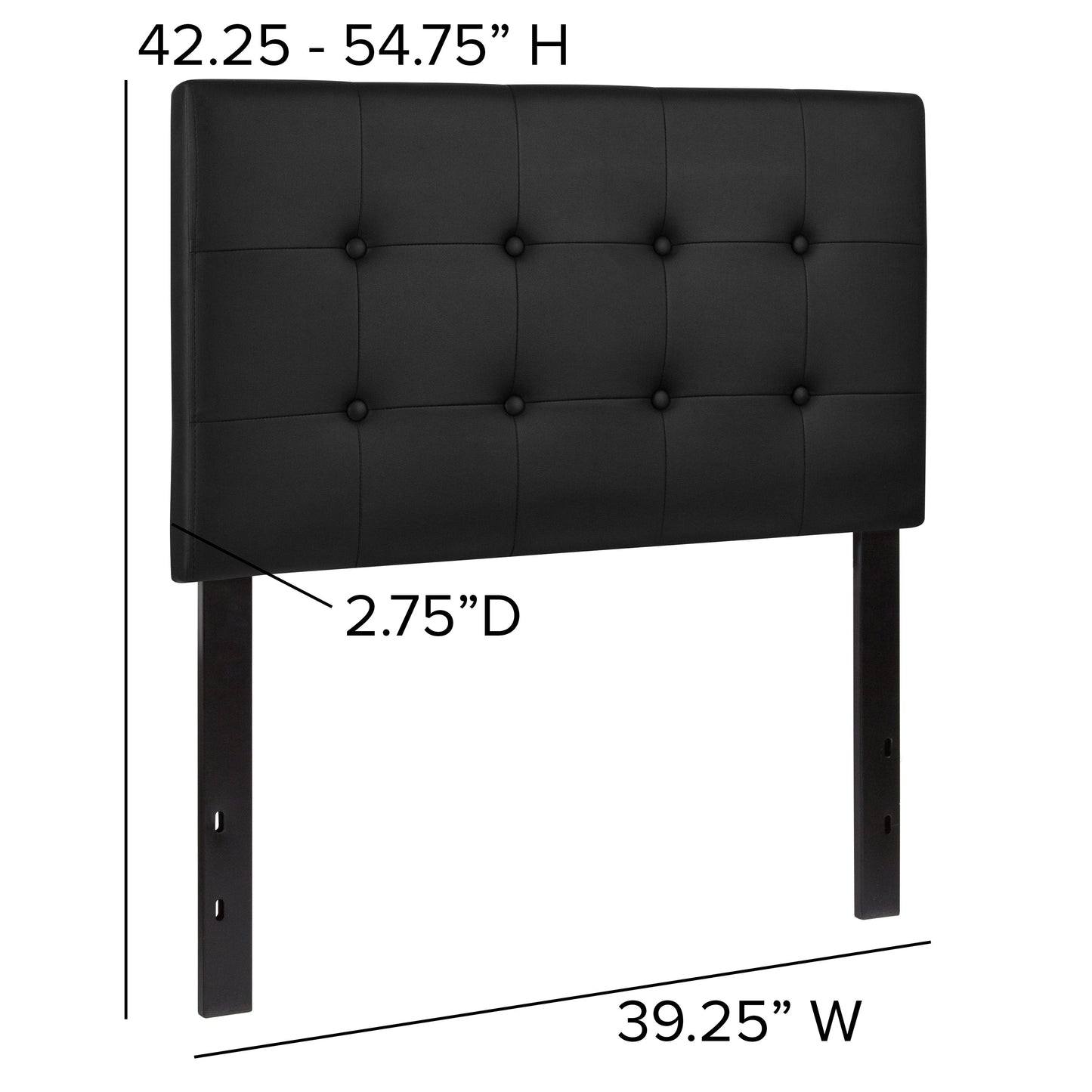 Twin Headboard-Black Vinyl HG-HB1705-T-BK-GG