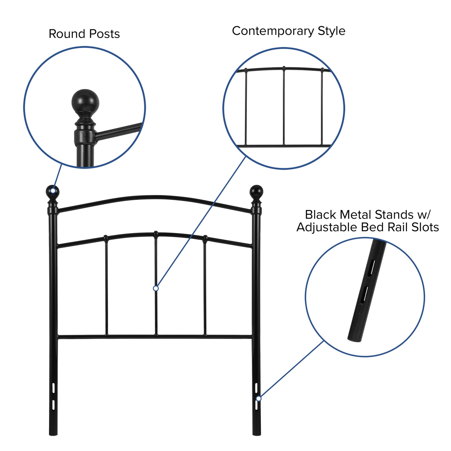 Black Metal Twin Headboard HG-HB1706-T-GG