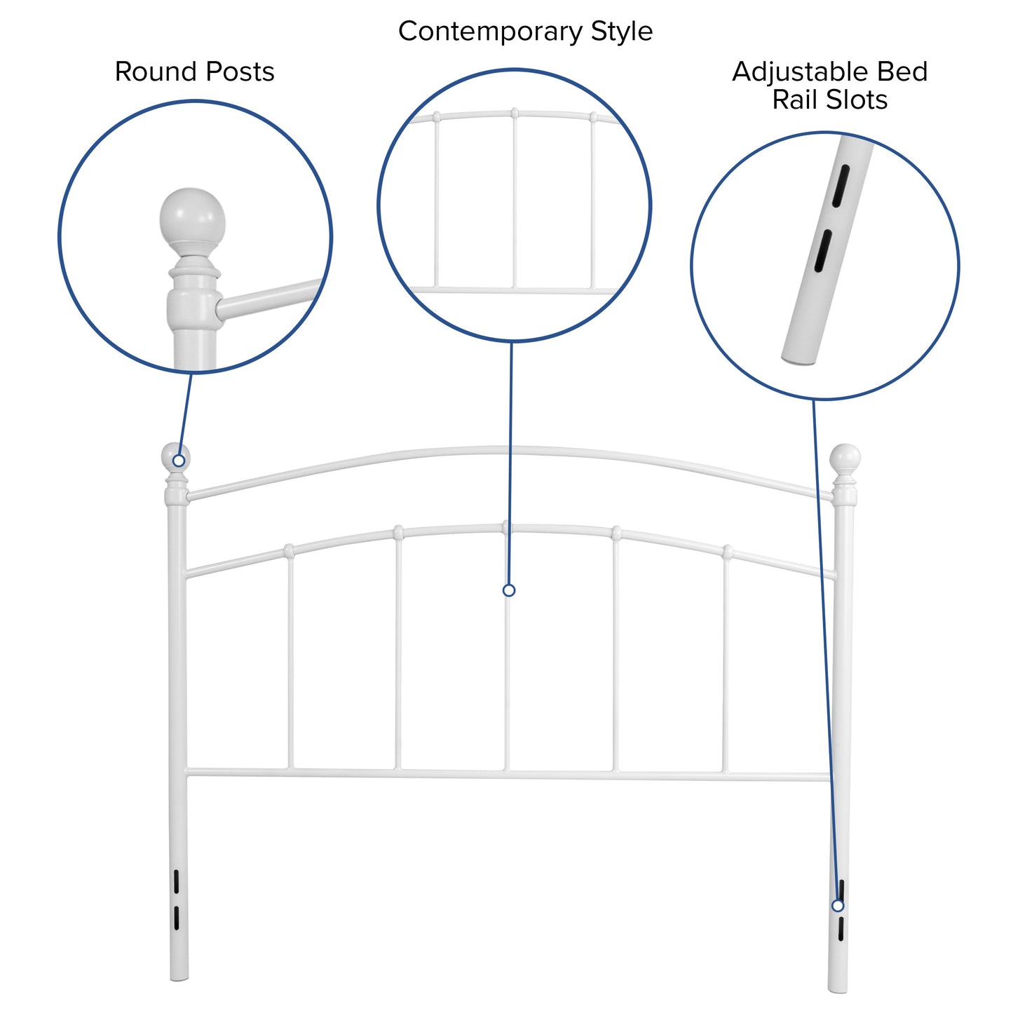 White Metal Full Headboard HG-HB1706-WH-F-GG