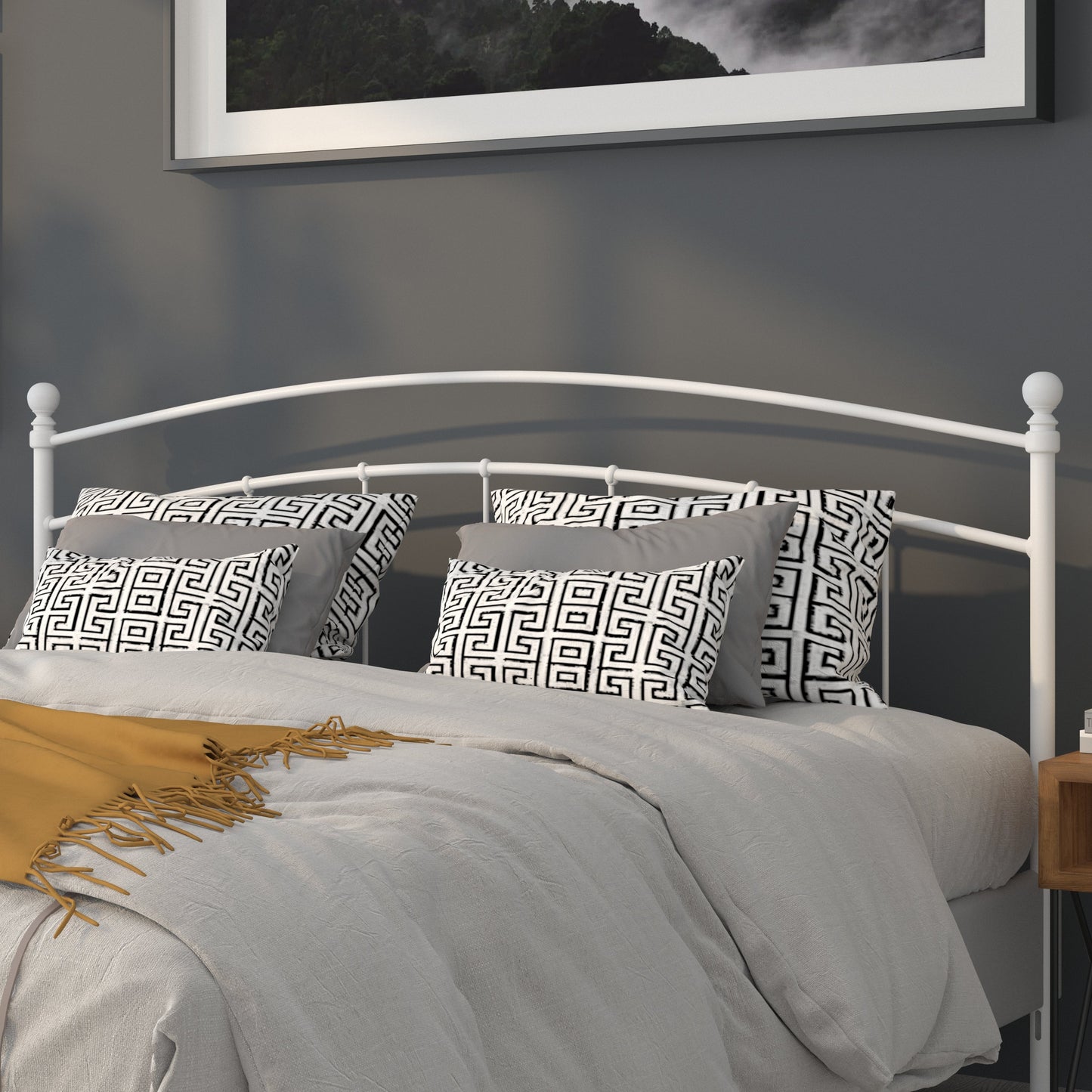 White Metal King Headboard HG-HB1706-WH-K-GG