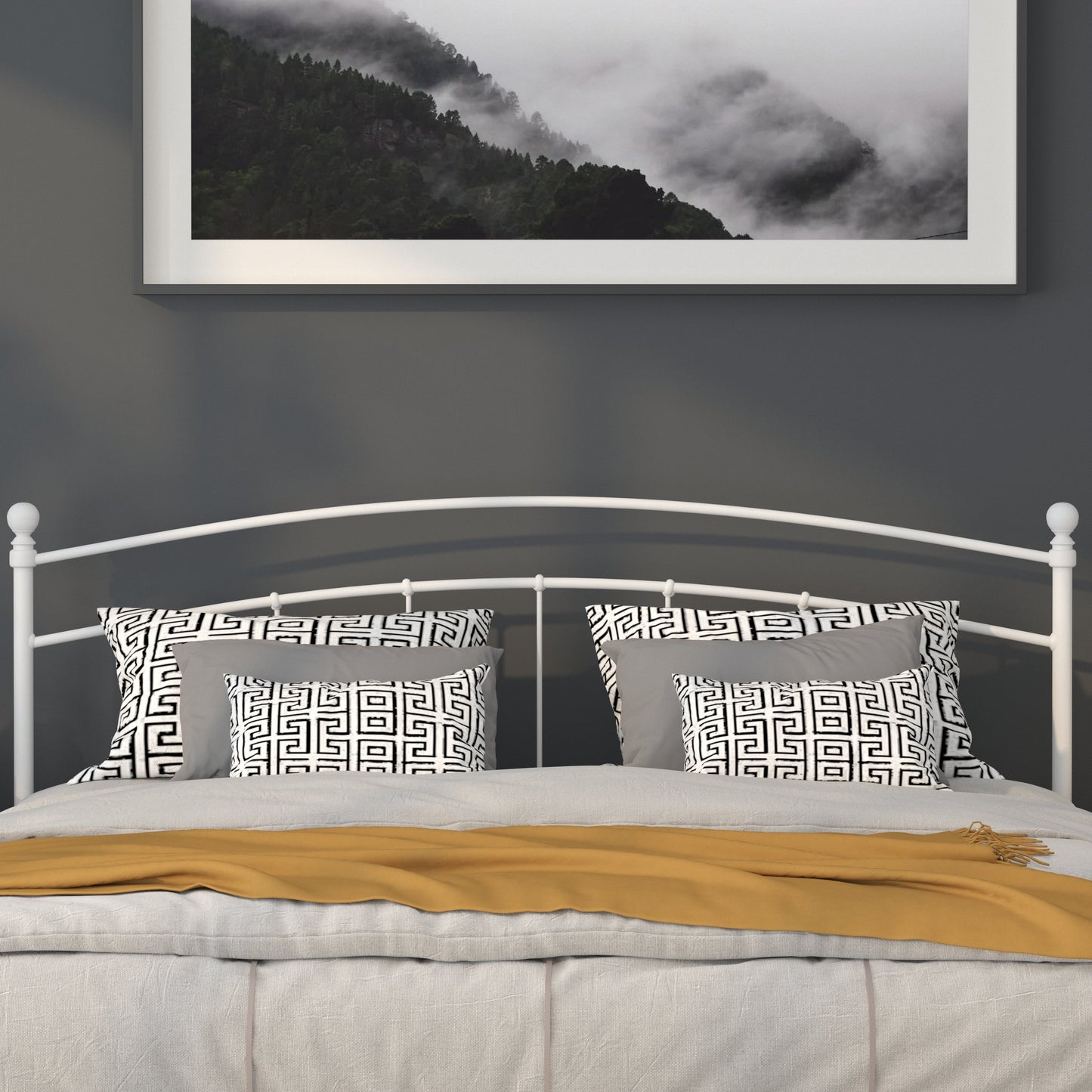 White Metal King Headboard HG-HB1706-WH-K-GG