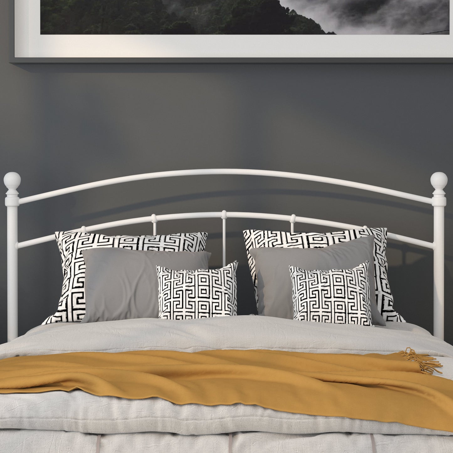 White Metal Queen Headboard HG-HB1706-WH-Q-GG