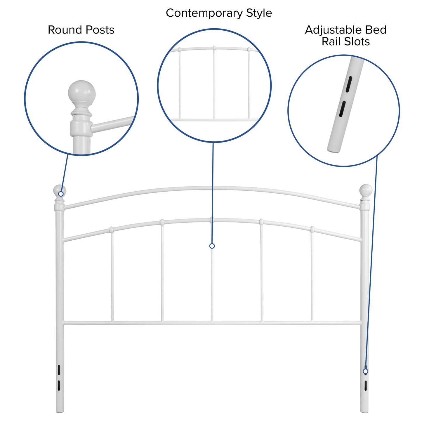 White Metal Queen Headboard HG-HB1706-WH-Q-GG