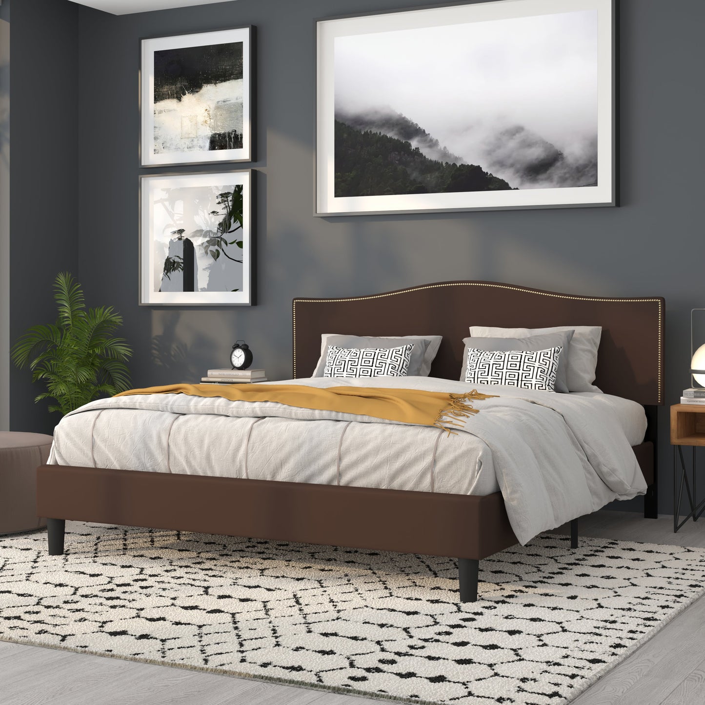 King Headboard-Brown Fabric HG-HB1707-K-DBR-GG