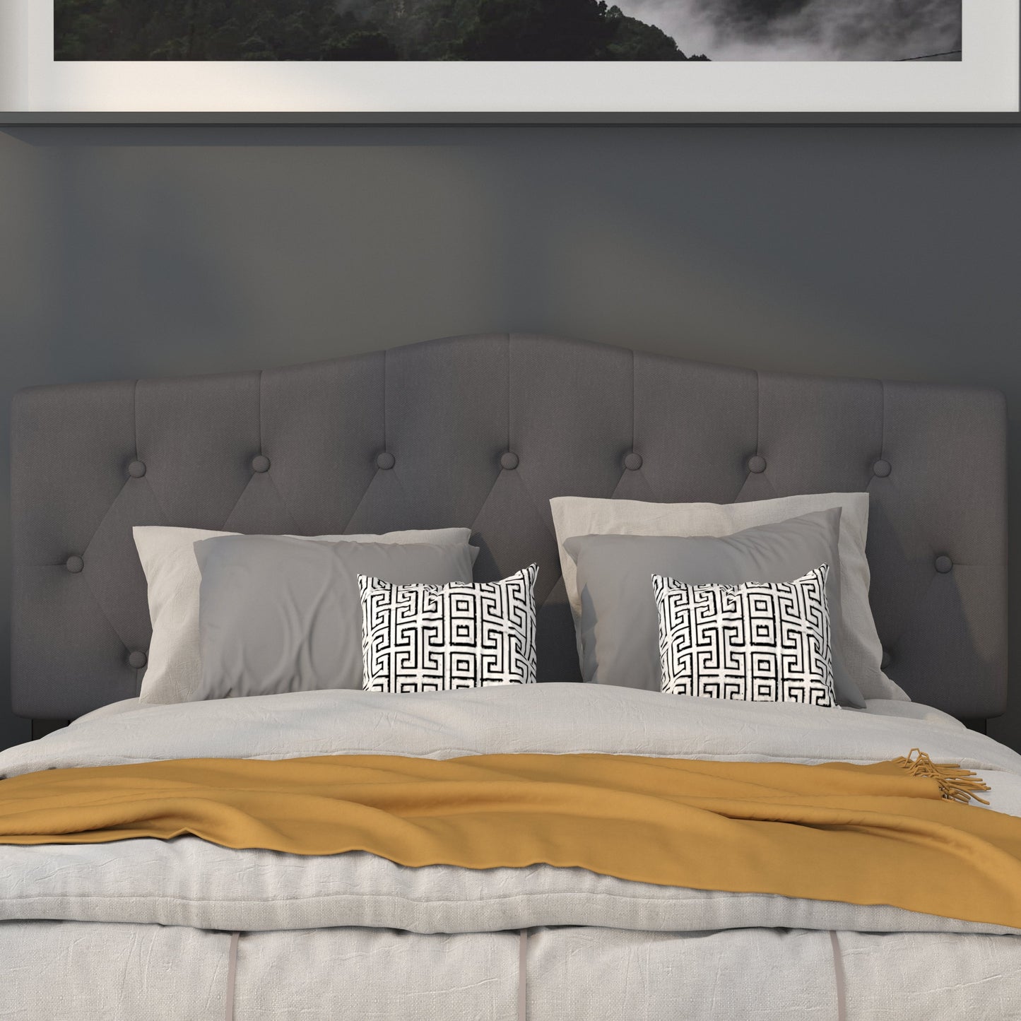 Queen Headboard-Gray Fabric HG-HB1708-Q-DG-GG