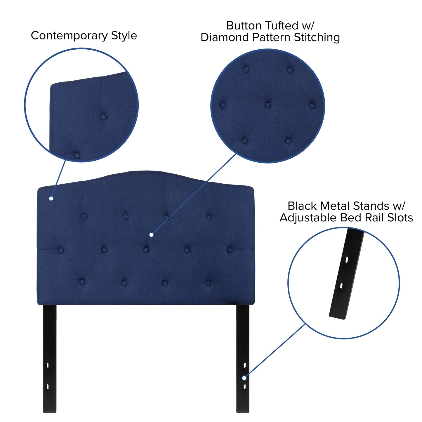 Twin Headboard-Navy Fabric HG-HB1708-T-N-GG