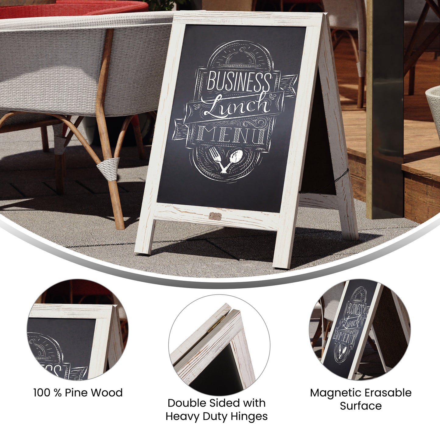 Whitewashed A-Frame Chalkboard HGWA-CB-3020-WHWSH-GG