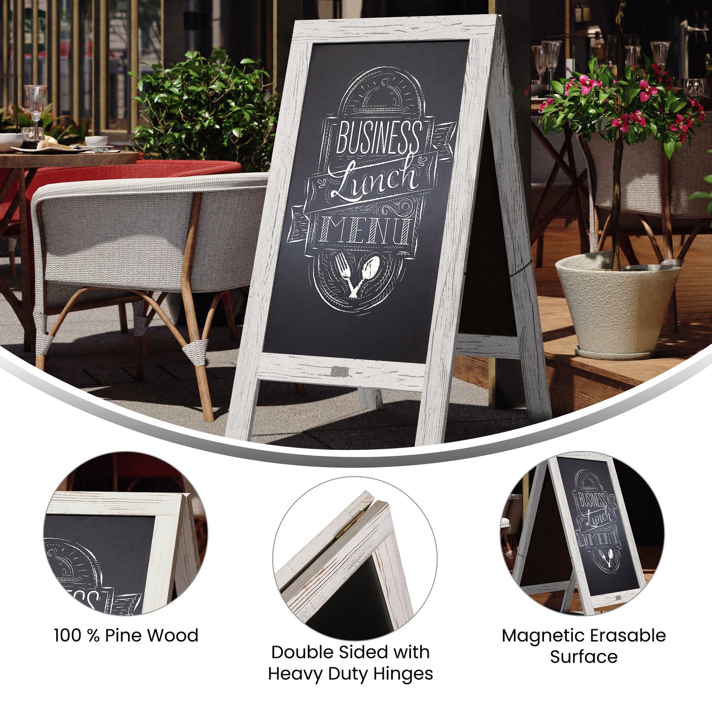 Whitewashed A-Frame Chalkboard HGWA-CB-4824-WHWSH-GG