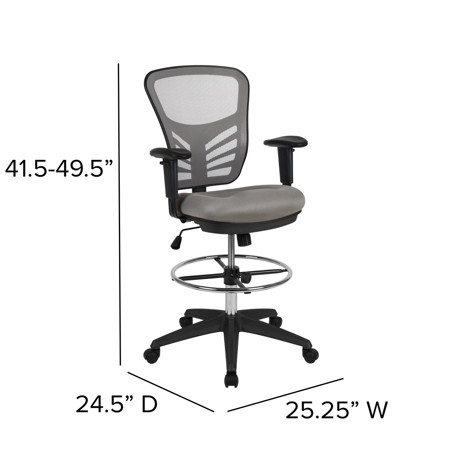 Gray Draft Chair-Black Frame HL-0001-1CBLACK-LTGY-GG