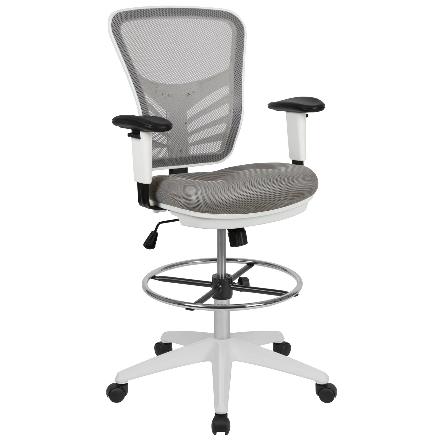 Gray Draft Chair-White Frame HL-0001-1CWHITE-LTGY-GG