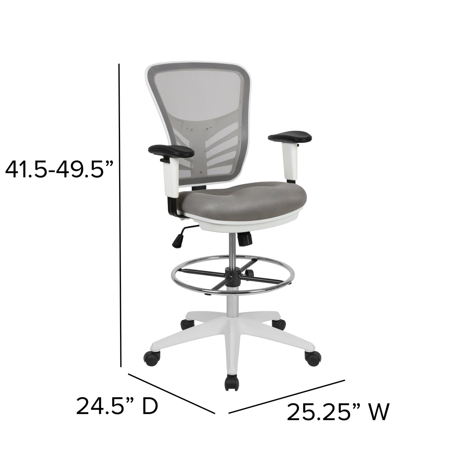 Gray Draft Chair-White Frame HL-0001-1CWHITE-LTGY-GG