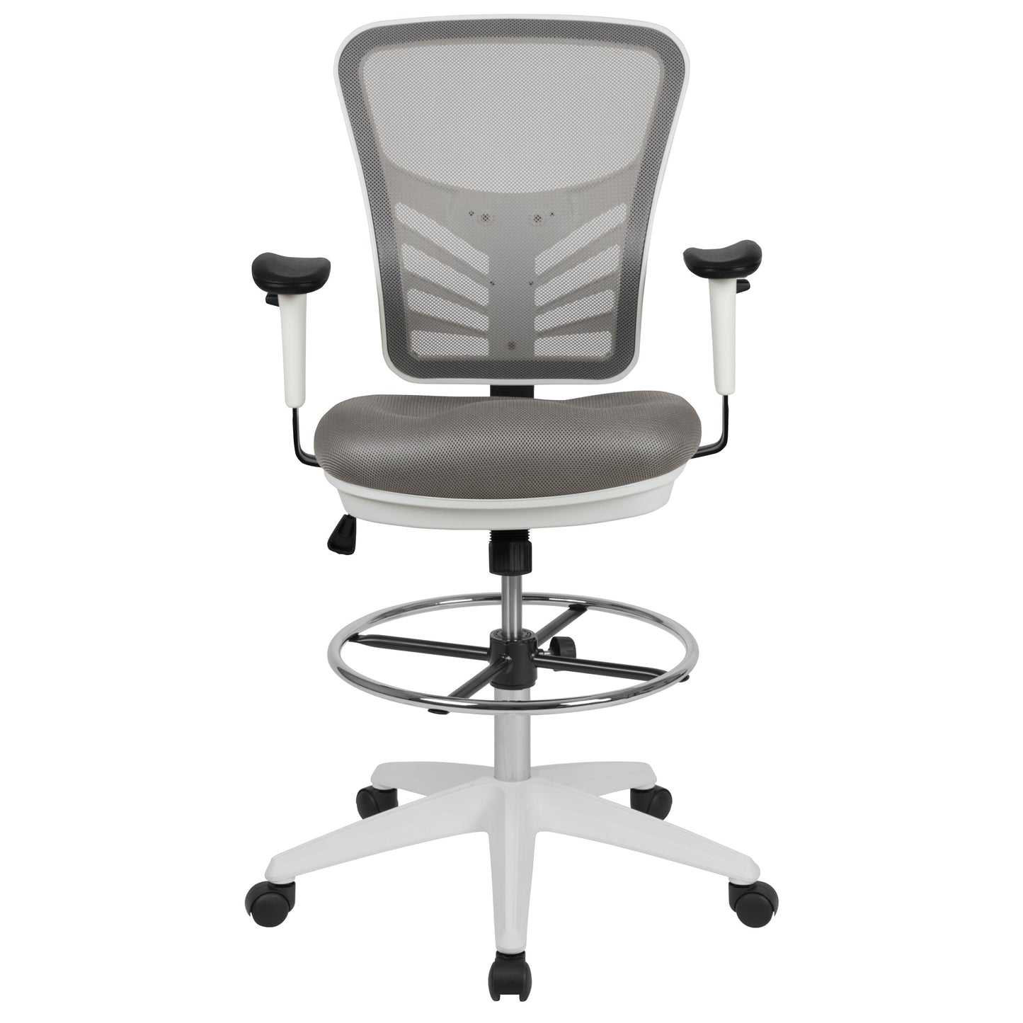 Gray Draft Chair-White Frame HL-0001-1CWHITE-LTGY-GG