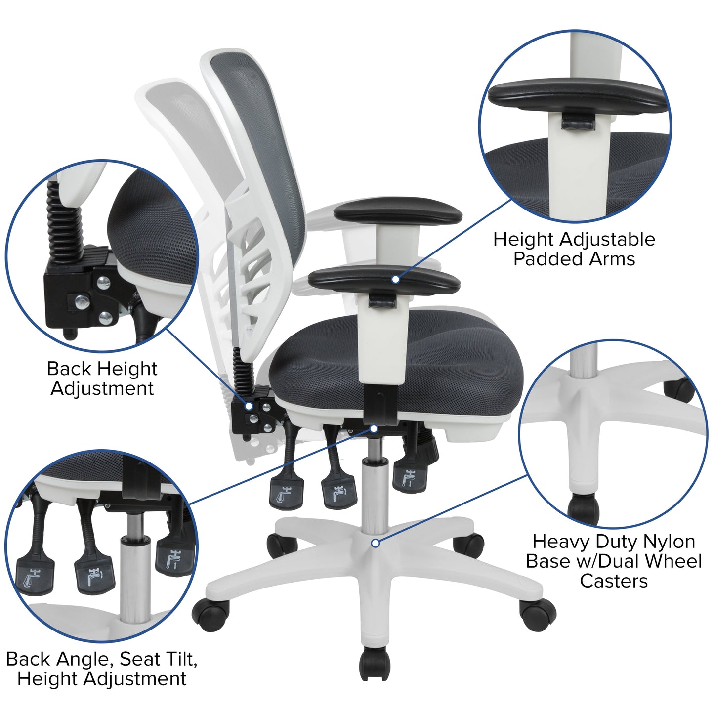 Gray/White Mesh Office Chair HL-0001-WH-DKGY-GG