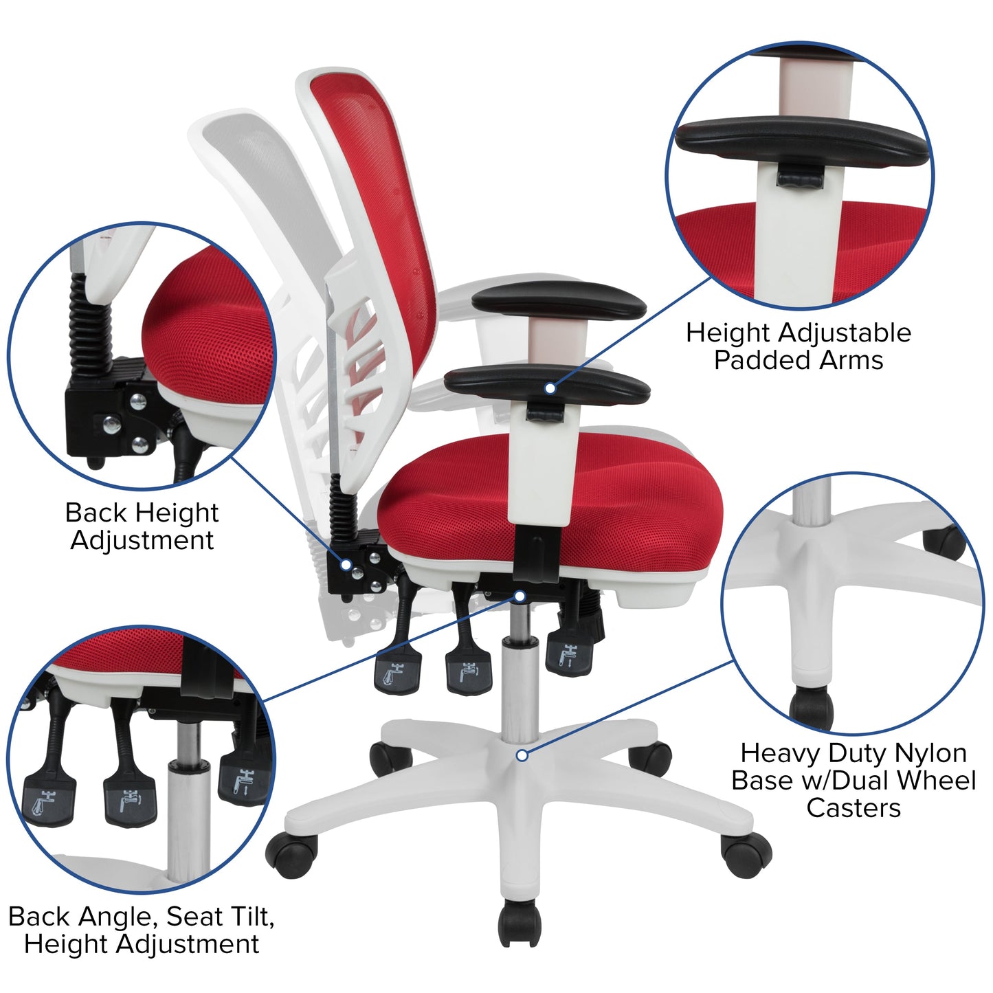 Red/White Mesh Office Chair HL-0001-WH-RED-GG