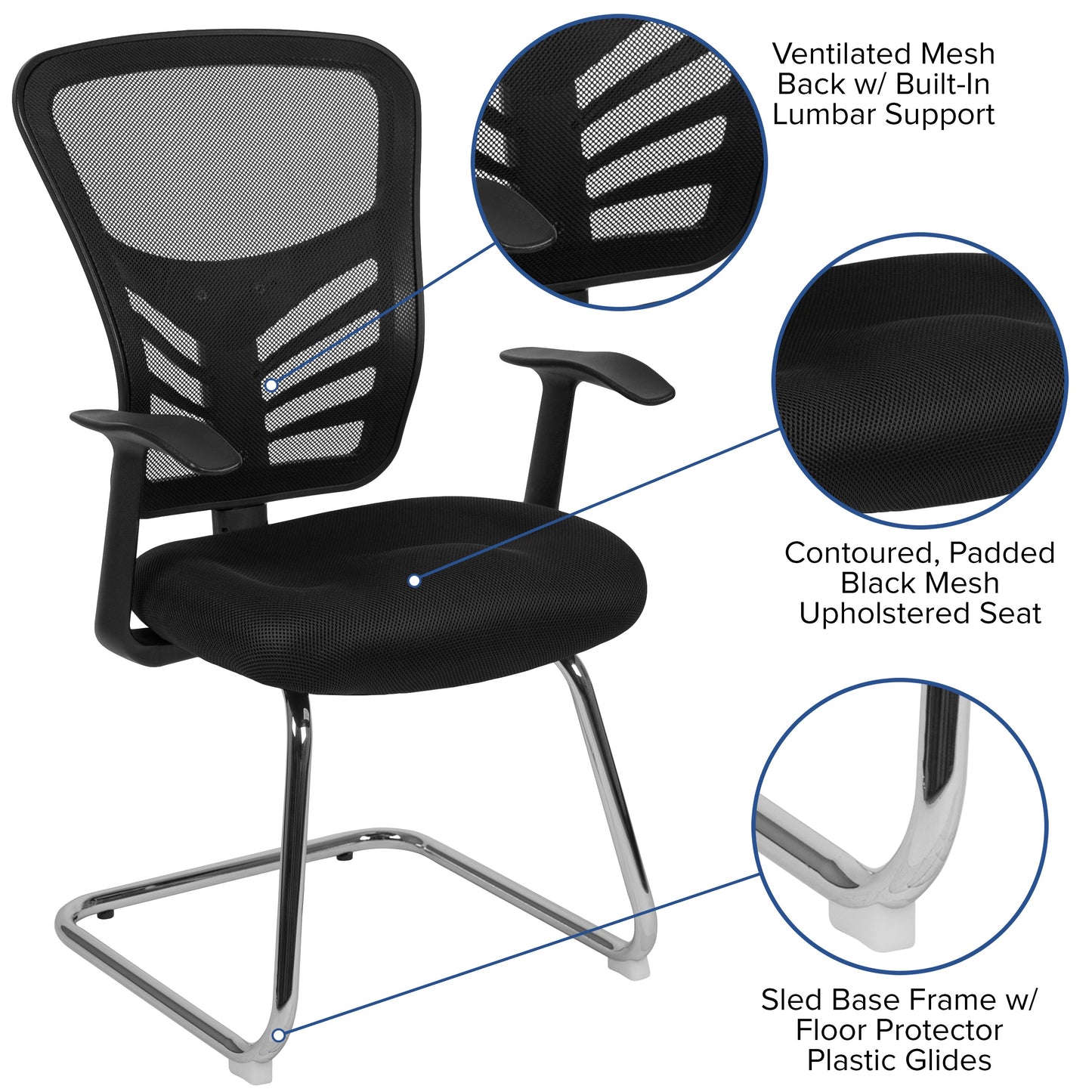 Black Mesh Sled Side Chair HL-0001B-BK-GG