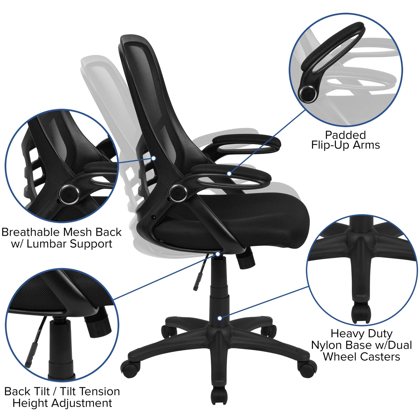 Black Mesh Office Chair HL-0016-1-BK-BK-GG