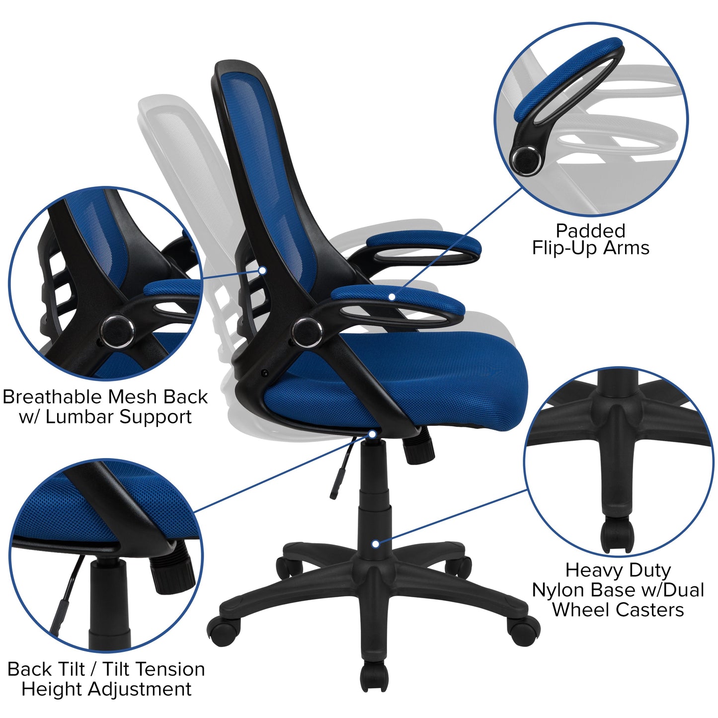 Blue Mesh Office Chair HL-0016-1-BK-BL-GG